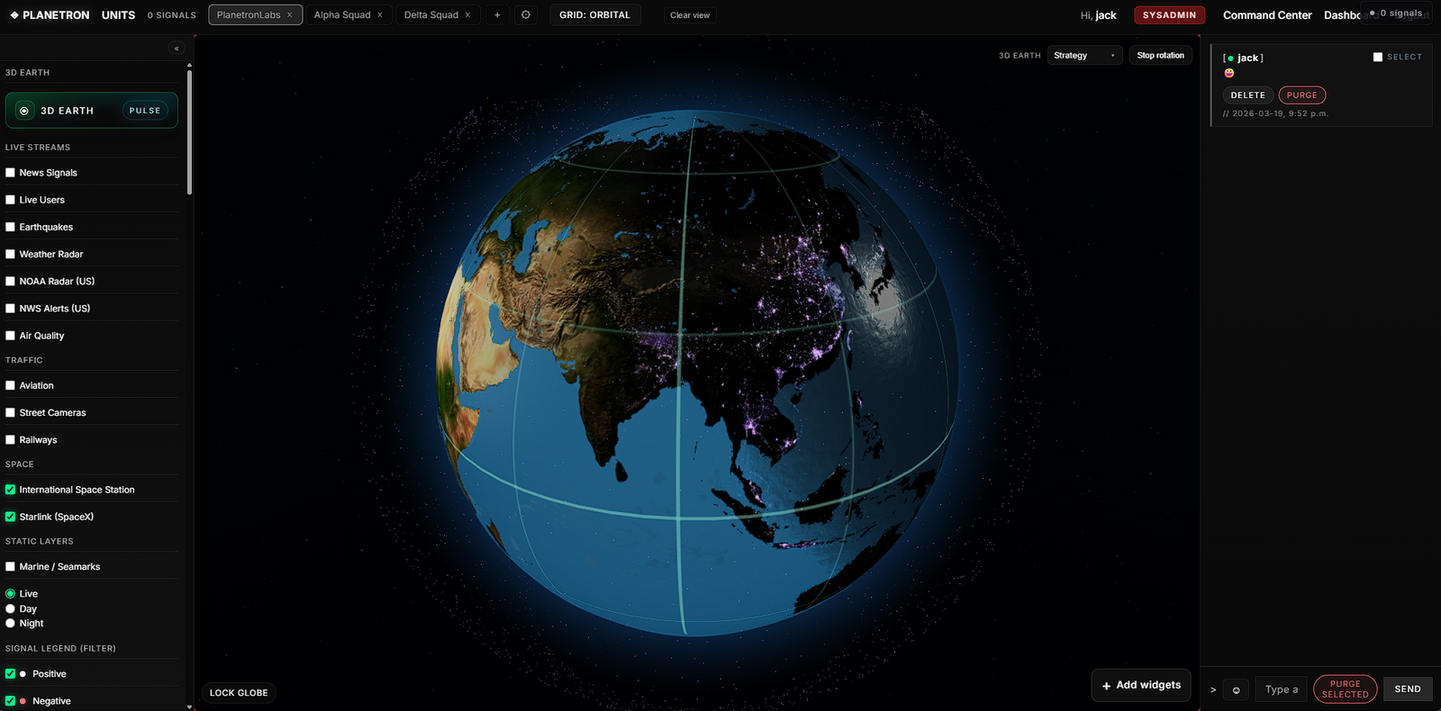Signal Unit view with 3D Earth panel